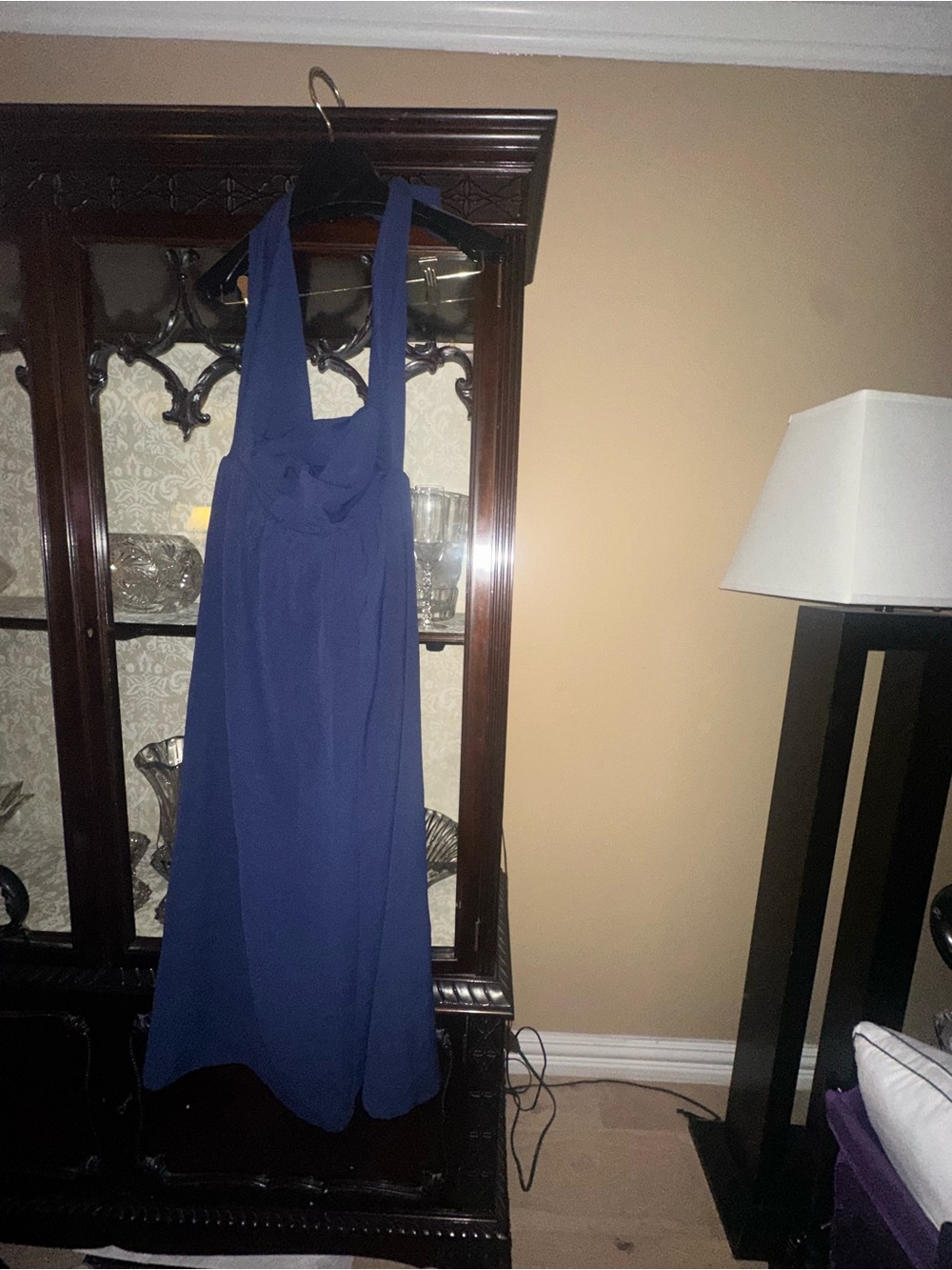Blue Flowy Maxi Halter Dress with back zip and cross-cross in back. NWOT